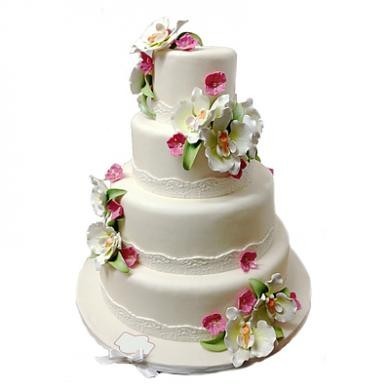 Торт свадебный мастичный с цветами №89