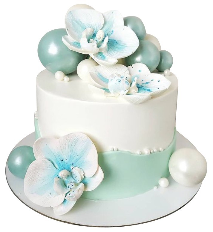 Торт с бело-голубыми цветами №2226