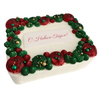 Торт на Новый Год с красно-зеленым бортом №4091